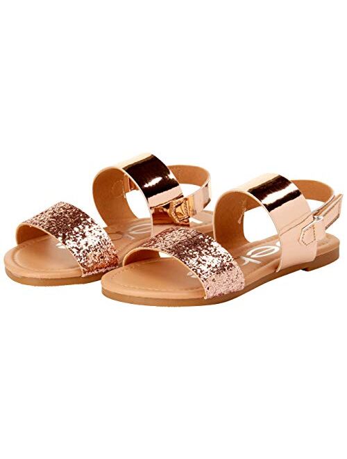 bebe Girls’ Sandal – Two Strapped Open Toe Glitter Leatherette Sandals with Heel Strap (Toddler/Little Kid)