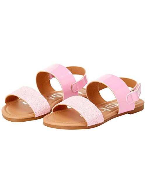 bebe Girls’ Sandal – Two Strapped Open Toe Glitter Leatherette Sandals with Heel Strap (Toddler/Little Kid)