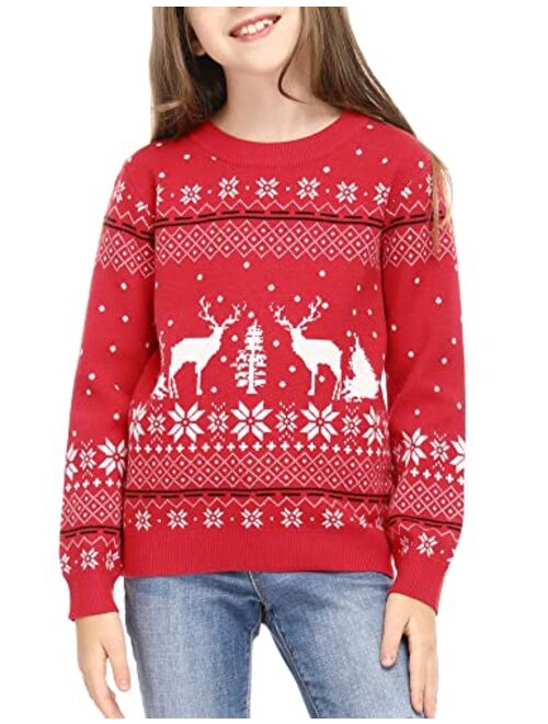 Aiboria Matching Family Ugly Christmas Reindeer Snowflakes Sweater Pullover for Women/Men/Boys/Girls