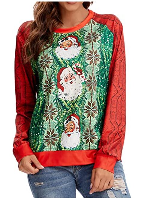 PLUSFILE Unisex Ugly Christmas Sweatshirt 3D Digital Printed Funny Shirt Long Sleeve Pullover Sweater shirt