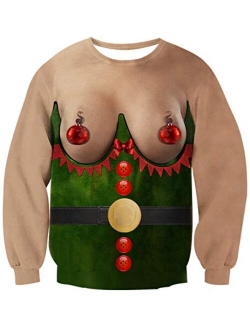 AIDEAONE Unisex Ugly Christmas Sweatshirts 3D Printed Pullover Long Sleeve Sweater Shirts