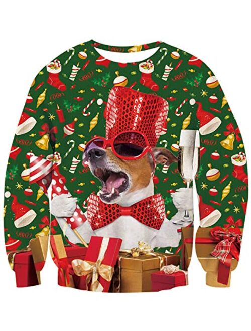 AIDEAONE Unisex Ugly Christmas Sweatshirts 3D Printed Pullover Long Sleeve Sweater Shirts