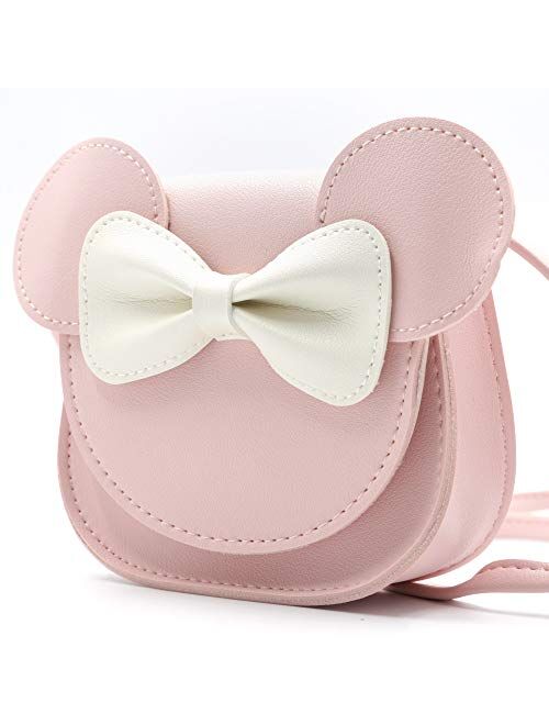 HXQ Little Mouse Ear Bow Crossbody Purse,PU Shoulder Handbag for Kids Girls Toddlers(Pink)