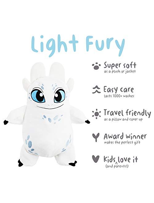 Cubcoats Light Fury Dragon 2 in 1 Transforming Zip Up Hoodie and Soft Plushie. How to Train Your Dragon, Glow in The Dark White