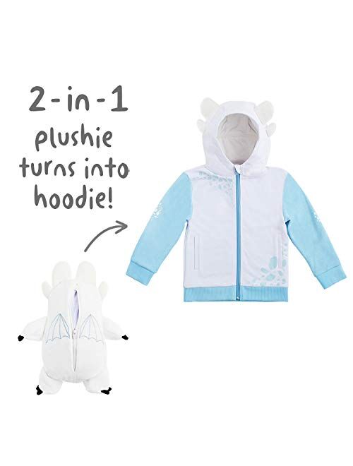 Cubcoats Light Fury Dragon 2 in 1 Transforming Zip Up Hoodie and Soft Plushie. How to Train Your Dragon, Glow in The Dark White