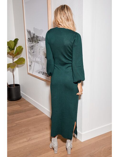 Lulus Rhapsodize Emerald Green Balloon Sleeve Midi Sweater Dress