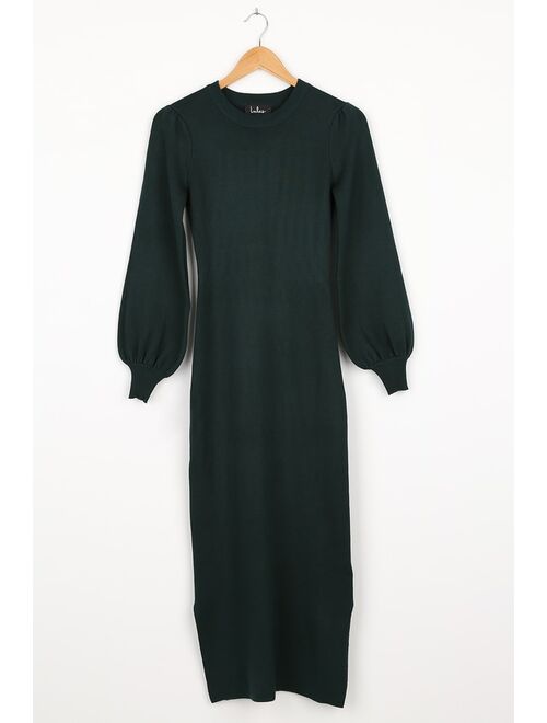 Lulus Rhapsodize Emerald Green Balloon Sleeve Midi Sweater Dress