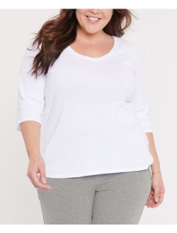 Plus Size Forever Comfort Elbow Sleeve Ribbed V-Neck T-shirt