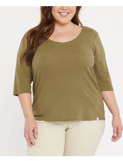 Nydj Plus Size Forever Comfort Elbow Sleeve Ribbed V-Neck T-shirt