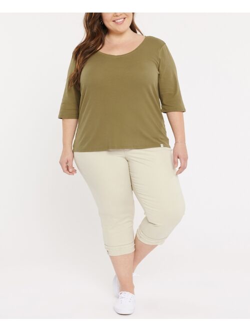 Nydj Plus Size Forever Comfort Elbow Sleeve Ribbed V-Neck T-shirt