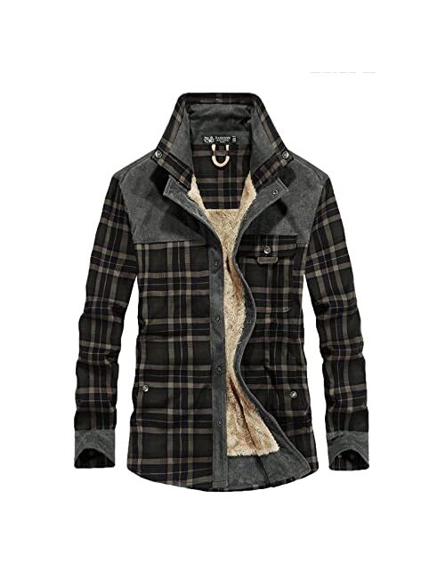 Burband Mens Long Sleeve Berber Fleece Lined Button Down Camp Flannel Shirts Brushed Cotton Thermal Sherpa Plaid Jackets