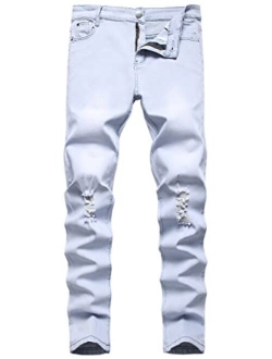 Kihatwin Boy's Skinny Ripped Jeans Destroyed Distressed Taper Zipper Pants with Holes