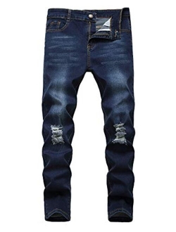 Boy's Skinny Fit Ripped Destroyed Distressed Stretch Slim Fashion Denim Jeans with Holes