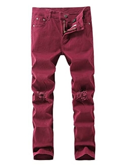 Boy's Skinny Fit Ripped Destroyed Distressed Stretch Slim Fashion Denim Jeans with Holes