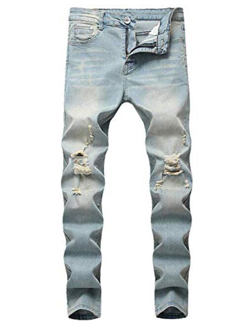 Boy's Skinny Fit Ripped Destroyed Distressed Stretch Slim Fashion Denim Jeans with Holes