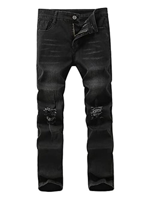 Boy's Skinny Fit Ripped Destroyed Distressed Stretch Slim Fashion Denim Jeans with Holes