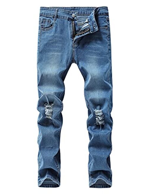 Boy's Skinny Fit Ripped Destroyed Distressed Stretch Slim Fashion Denim Jeans with Holes