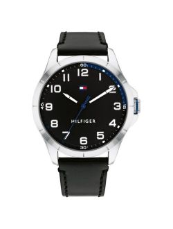 Men's Black Leather Strap Watch 44mm