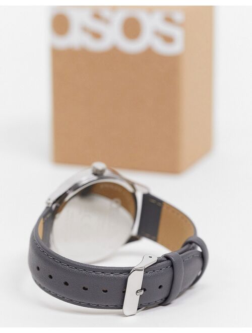 Asos Design classic watch with gray strap in silver tone