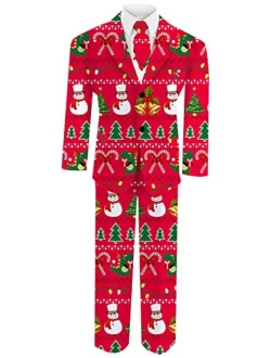 Lovekider Boys Christmas Suit Slim Fit Funny Formal Suits 3 Pieces Tuxedo Set with Blazer Pants Tie 7-12T