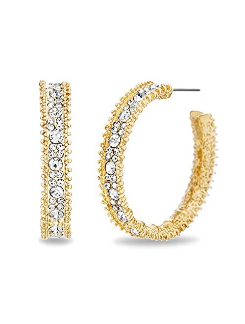 Badgley Mischka Beaded Rhinestone C-Hoop Earrings for Women