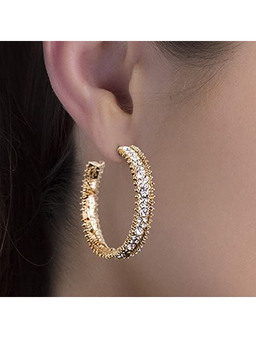 Badgley Mischka Beaded Rhinestone C-Hoop Earrings for Women