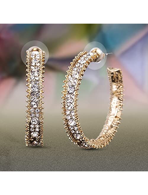 Badgley Mischka Beaded Rhinestone C-Hoop Earrings for Women