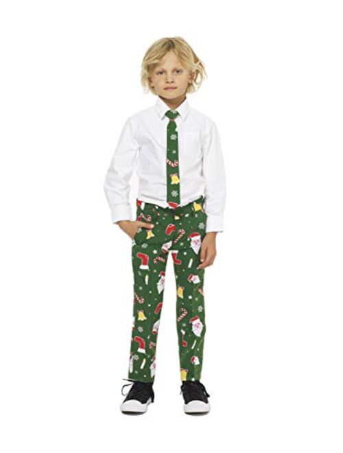 Opposuits Christmas Suits for Boys in Different Prints – Ugly Xmas Sweater Costumes Include Jacket Pants & Tie