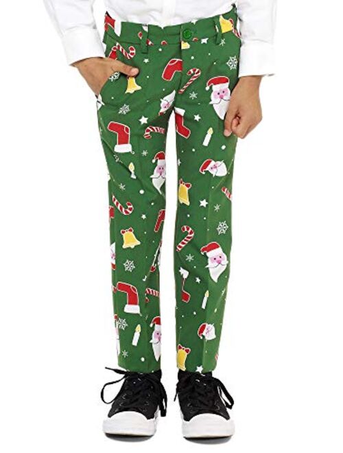 Opposuits Christmas Suits for Boys in Different Prints – Ugly Xmas Sweater Costumes Include Jacket Pants & Tie