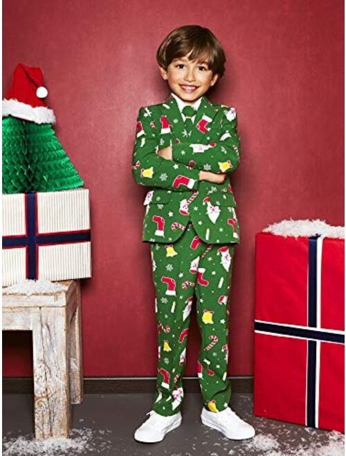 Opposuits Christmas Suits for Boys in Different Prints – Ugly Xmas Sweater Costumes Include Jacket Pants & Tie