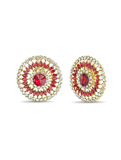 Badgley Mischka Round Red Rhinestone Clip On Stud Earrings for Women