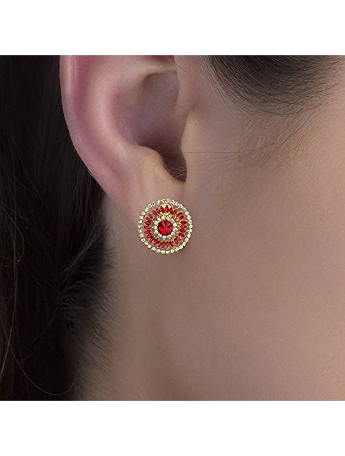 Badgley Mischka Round Red Rhinestone Clip On Stud Earrings for Women