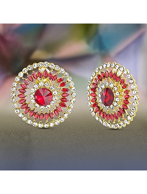 Badgley Mischka Round Red Rhinestone Clip On Stud Earrings for Women