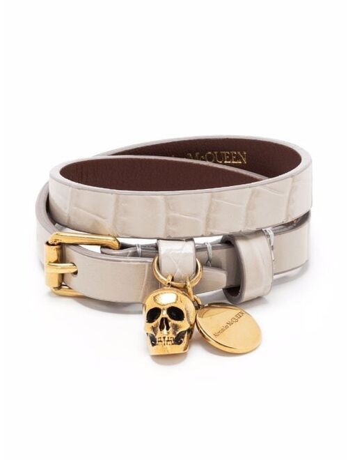 Alexander McQueen Skull-Charm Leather Bracelet