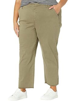 Plus Size Relaxed Stretch Twill Trousers with Fray Hem in Moss