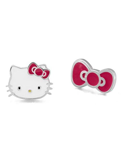 Hello Kitty Jewelry, Sterling Silver Kitty and Bow Mismatched Stud Earrings