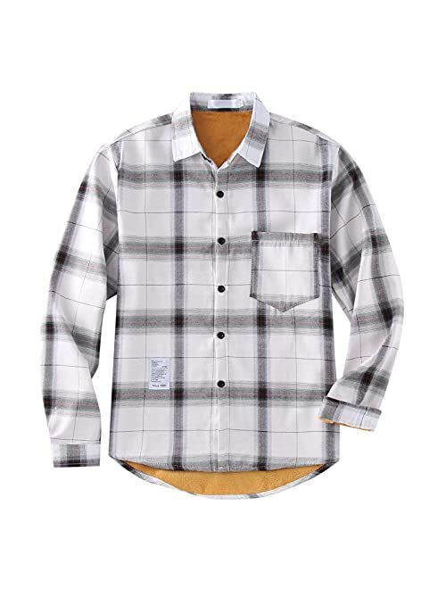 Burband Men's Fleece Thick Flannel Shirt Jackets Button Down Plaid Shackets