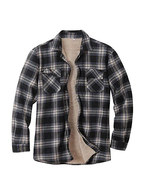 Burband Men's Fleece Thick Flannel Shirt Jackets Button Down Plaid Shackets