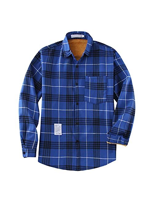 Burband Men's Fleece Thick Flannel Shirt Jackets Button Down Plaid Shackets