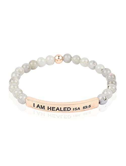 Riah Fashion Inspirational Message Prayer Beaded Bracelet - Christian Bible Cuff Blessed, Faith, Love, Hope Natural Stone Bead Stretch Strand Bangle