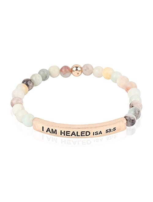 Riah Fashion Inspirational Message Prayer Beaded Bracelet - Christian Bible Cuff Blessed, Faith, Love, Hope Natural Stone Bead Stretch Strand Bangle