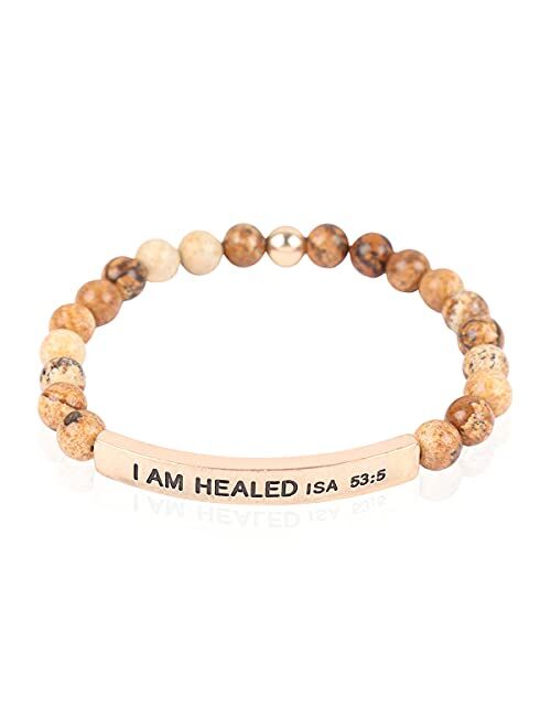 Riah Fashion Inspirational Message Prayer Beaded Bracelet - Christian Bible Cuff Blessed, Faith, Love, Hope Natural Stone Bead Stretch Strand Bangle