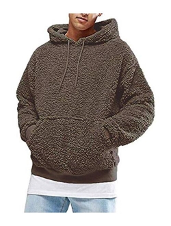 Men's Fluffy Hoodie Sherpa Pullover Fleece Sweatshirts Outfits Kangaroo Outwear