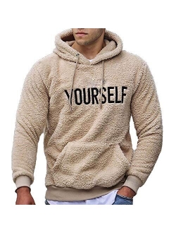 Men's Fluffy Hoodie Sherpa Pullover Fleece Sweatshirts Outfits Kangaroo Outwear