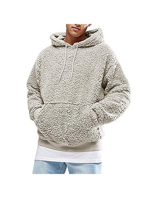 Men's Fluffy Hoodie Sherpa Pullover Fleece Sweatshirts Outfits Kangaroo Outwear