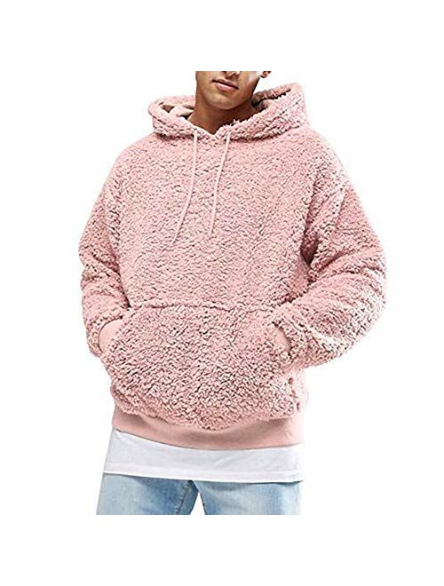 Men's Fluffy Hoodie Sherpa Pullover Fleece Sweatshirts Outfits Kangaroo Outwear