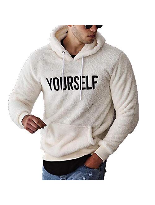 Men's Fluffy Hoodie Sherpa Pullover Fleece Sweatshirts Outfits Kangaroo Outwear