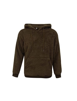 Mens Fuzzy Pullover Hoodie Sherpa Sweatshirt Long Sleeve Fall Winter Hooded Outwear with Pocket