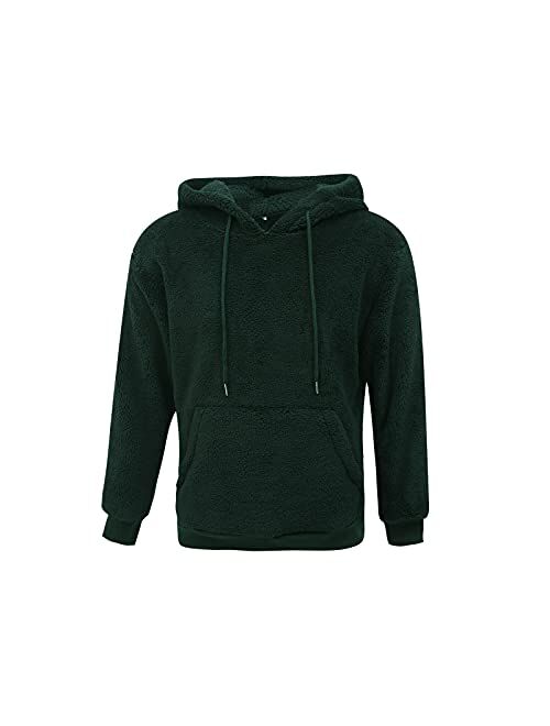 Mens Fuzzy Pullover Hoodie Sherpa Sweatshirt Long Sleeve Fall Winter Hooded Outwear with Pocket