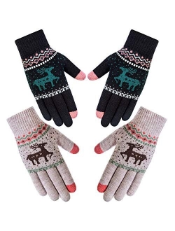 YSense 2 Pairs Winter Touch Screen Gloves Deer, Warm Fleece Lined Texting Gloves Christmas Gifts Stocking Stuffers